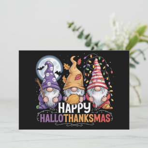 Tarjeta Festiva Gnomos Felices de HalloGraciasMas Halloween Navida