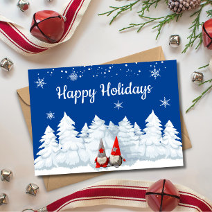 Tarjeta Festiva Gnomos Felices Fiestas Árboles Nevados