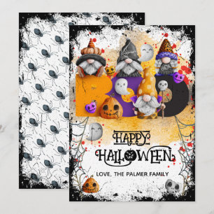 Tarjeta Festiva Gnomos lindos BOO Feliz Halloween 