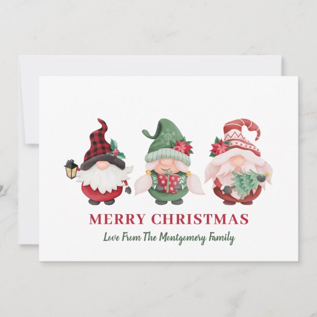 Tarjeta Festiva Gnomos Navideños Adorables (Anverso)