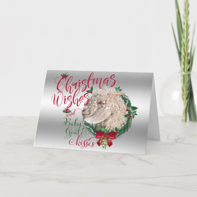 Tarjeta Festiva GOAT | Navidades Desean Besar de Cabra Bebé Angora (Anverso)