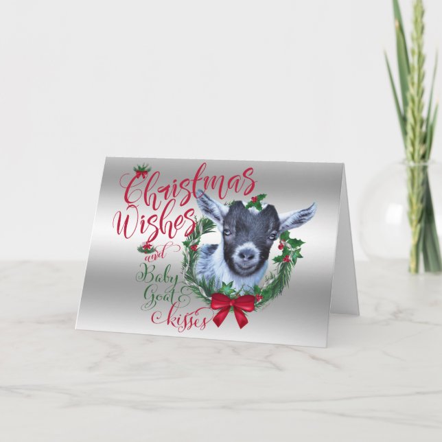 Tarjeta Festiva GOAT | Navidades Desean Besos De Cabra Bebé Pígmy (Anverso)