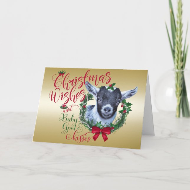 Tarjeta Festiva GOAT | Navidades Desean Besos De Cabra Bebé Pígmy (Anverso)