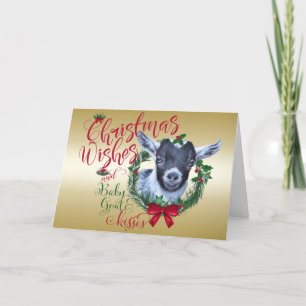 Tarjeta Festiva GOAT   Navidades Desean Besos De Cabra Bebé Pígmy
