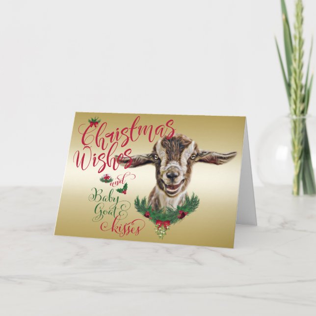 Tarjeta Festiva GOAT | Navidades Desean Besos De Cabra Bebé Tog (Anverso)