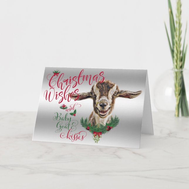 Tarjeta Festiva GOAT | Navidades Desean Besos De Cabra Bebé Tog (Anverso)