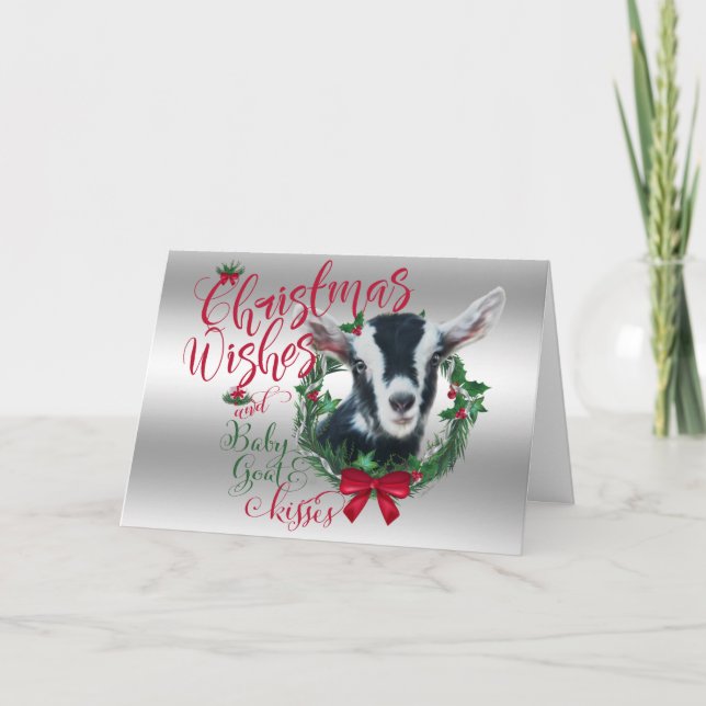 Tarjeta Festiva GOAT | Navidades Desean Que La Cabra Bebé Besa Alp (Anverso)
