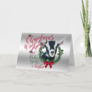 Tarjeta Festiva GOAT   Navidades Desean Que La Cabra Bebé Besa Alp