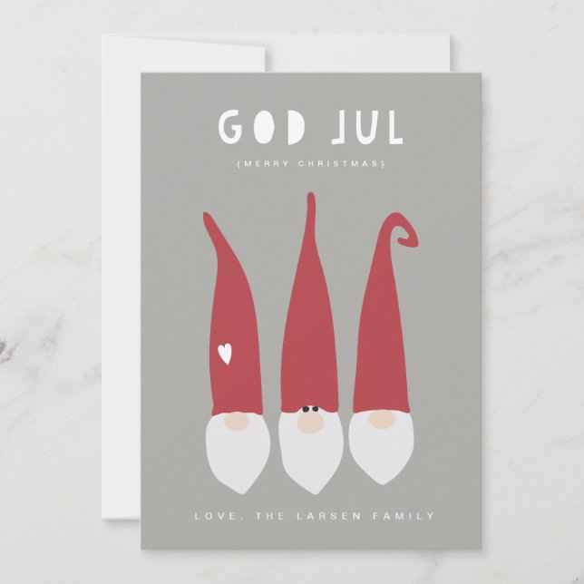 Tarjeta Festiva God Jul Gnomes (Anverso)