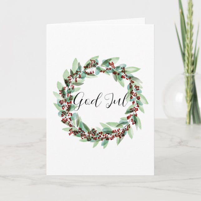 Tarjeta Festiva God Jul, Navidades suecos Wreath (Anverso)