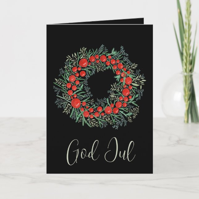 Tarjeta Festiva God Jul, Navidades suecos Wreath (Anverso)