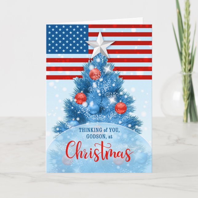 Tarjeta Festiva Godson Navidades patrióticos Rojo Azul Blanco (Anverso)