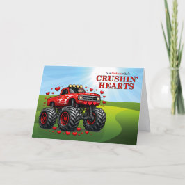 Tarjeta Festiva Godson Valentine Monster Truck Crushin' Hearts