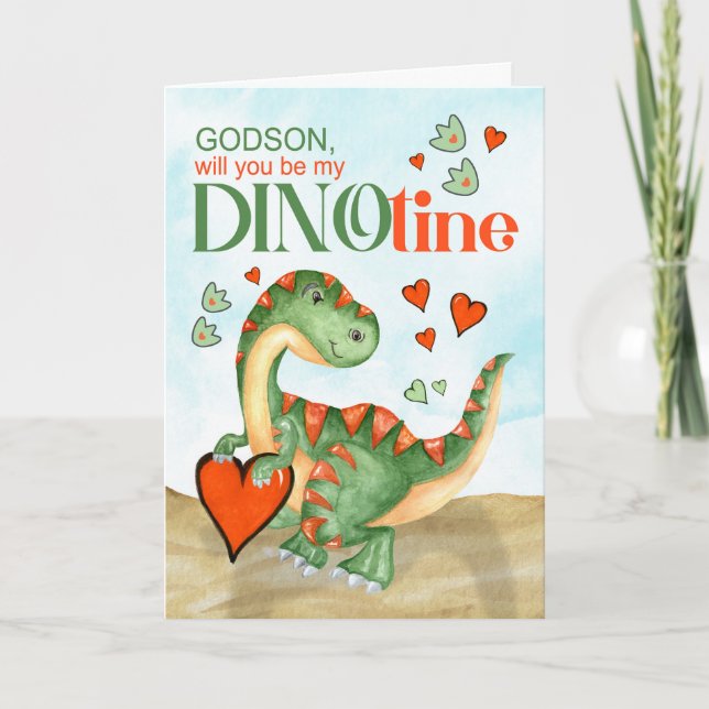 Tarjeta Festiva Godson Valentine T-Rex Dinosaur DINOtine (Anverso)
