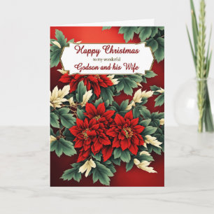 Tarjeta Festiva Godson y sus Navidades Esposas Poinsettias