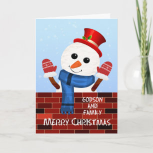 Tarjeta Festiva Godson y sus Navidades familiares Snowman