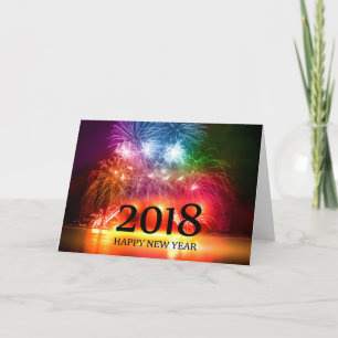 Tarjeta Festiva Gold 2018 Happy New Year Fireworks Card