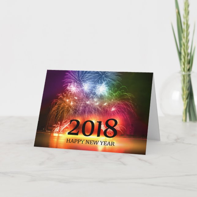 Tarjeta Festiva Gold 2018 Happy New Year Fireworks Card (Anverso)
