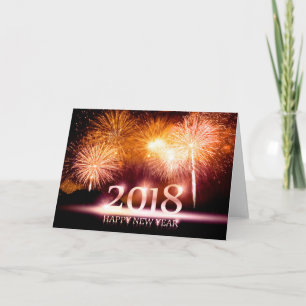 Tarjeta Festiva Gold 2018 Happy New Year Fireworks Card