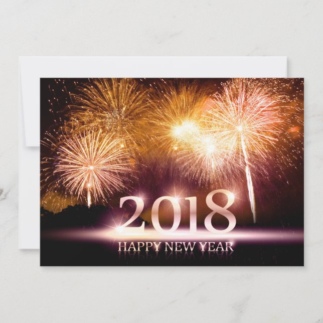 Tarjeta Festiva Gold 2018 Happy New Year Fireworks Card (Anverso)