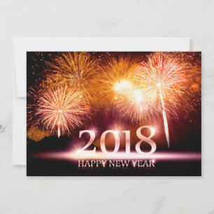 Tarjeta Festiva Gold 2018 Happy New Year Fireworks Card