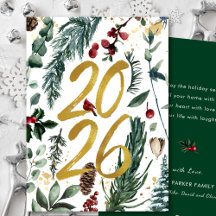 Gold 2025 Navidades festivos Pine Bough Red Floral