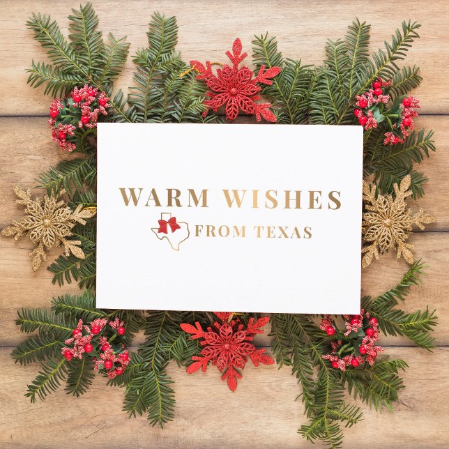 Tarjeta Festiva Gold and Red Warm Wishes From Texas (Subido por el creador)