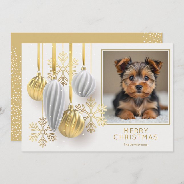 Tarjeta Festiva Gold and Silver Christmas Ornaments Photo (Anverso / Reverso)