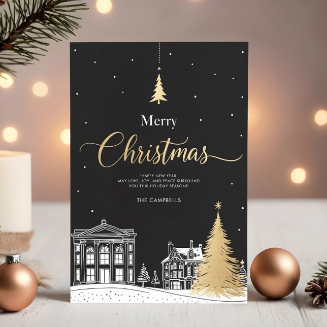 Tarjeta Festiva Gold & Black Merry Christmas Calligraphic (Subido por el creador)
