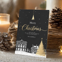 Tarjeta Festiva Gold & Black Merry Christmas Calligraphic Folded