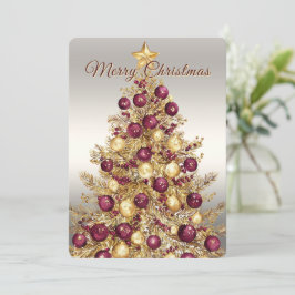 Tarjeta Festiva Gold Burgundy Christmas Tree Holiday Card