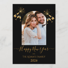 Tarjeta Festiva Gold Champagne Happy New Year 2 Photos