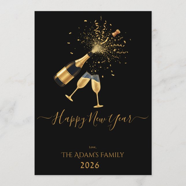Tarjeta Festiva Gold Champagne Happy New Year Photo (Anverso)