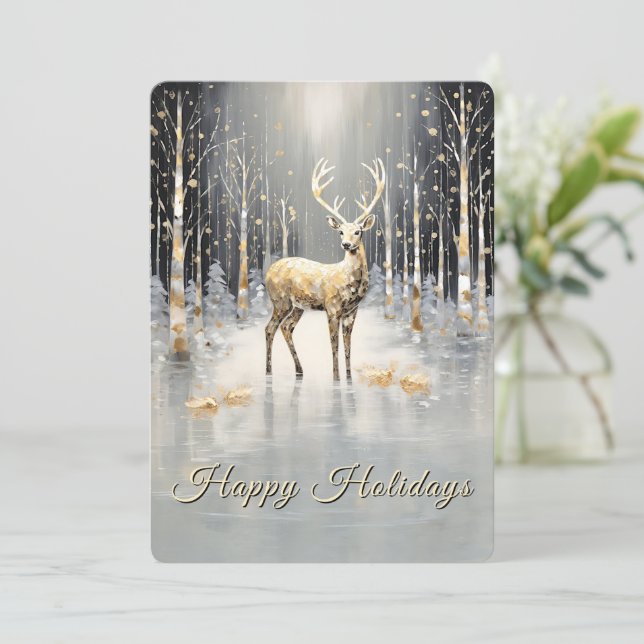 Tarjeta Festiva Gold Christmas Reindeer Holiday Card (Anverso de pie)