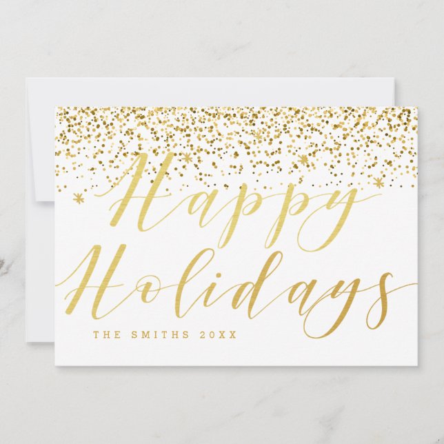Tarjeta Festiva Gold Confetti Happy Holidays Card (Anverso)