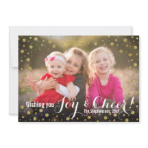 Gold Confetti Joy and Cheer Holiday Photo Card