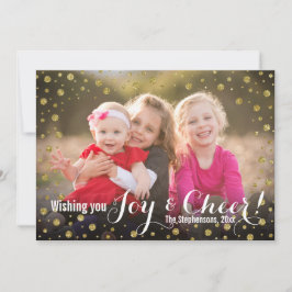 Tarjeta Festiva Gold Confetti Joy and Cheer Holiday Photo Card