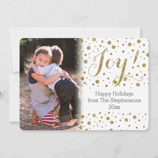 Tarjeta Festiva Gold Confetti Joy Holiday Photo Card (Anverso)