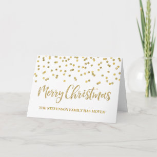 Tarjeta Festiva Gold Confetti Merry Christmas New Address