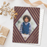 Tarjeta Festiva Gold Diamond Stripes Frame Photo Christmas<br><div class="desc">Send stylish holiday greetings with these beautiful Christmas photo cards, featuring faux gold foil stripes, forming a diamond shaped frame around your photo! The background is a deep mauve - please let me know if you'd like to see this card in a different color! - Tracey at orabellaprints@outlook.com. The back...</div>