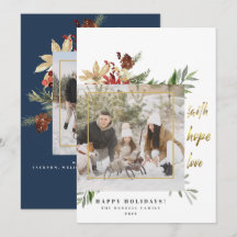 Gold Faith Hope Love a dos Navidades de foto azul