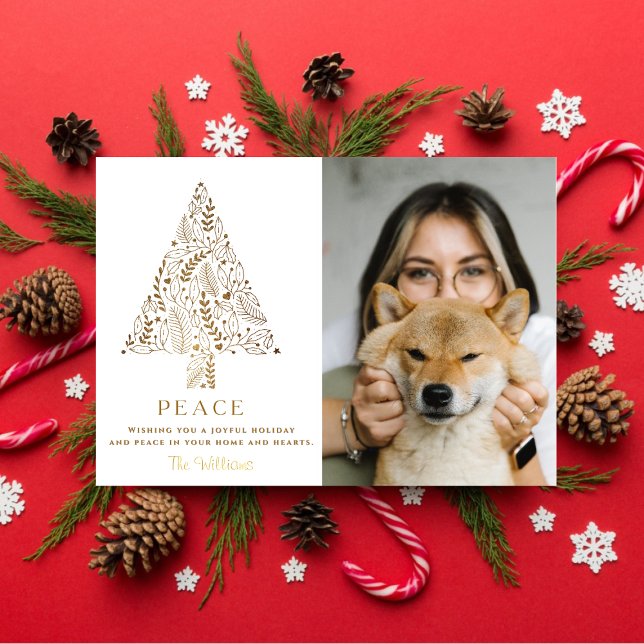 Tarjeta Festiva Gold Family Tree Christmas Cute Photo Pet Dog  (Subido por el creador)