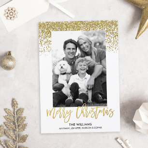 Tarjeta Festiva Gold Faux Glitter Christmas Photo