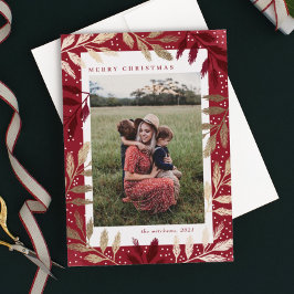 Tarjeta Festiva Gold Foil Branches 3 Photo Christmas