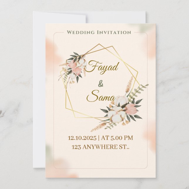 Tarjeta Festiva Gold Foil Style Wedding Invitation | Elegant Scrip (Anverso)