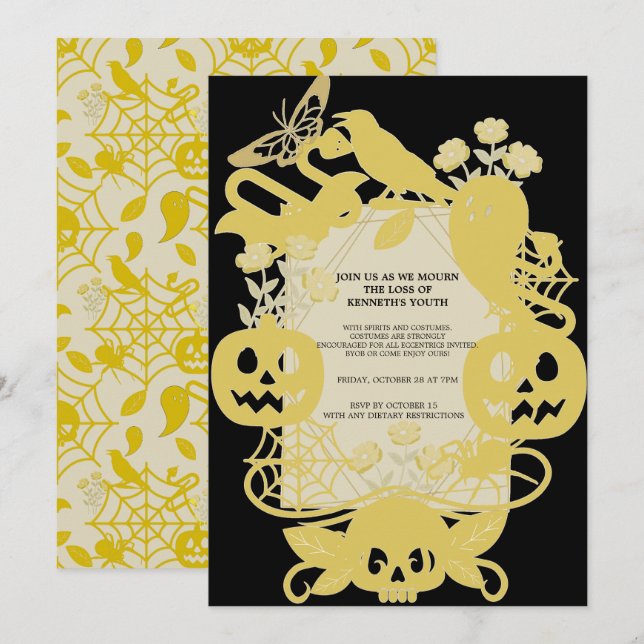 Tarjeta Festiva Gold Geometric Halloween Birthday Funny Costume (Anverso / Reverso)