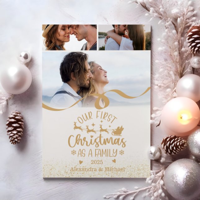 Tarjeta Festiva Gold Glitter 3 Photo Christmas (Subido por el creador)