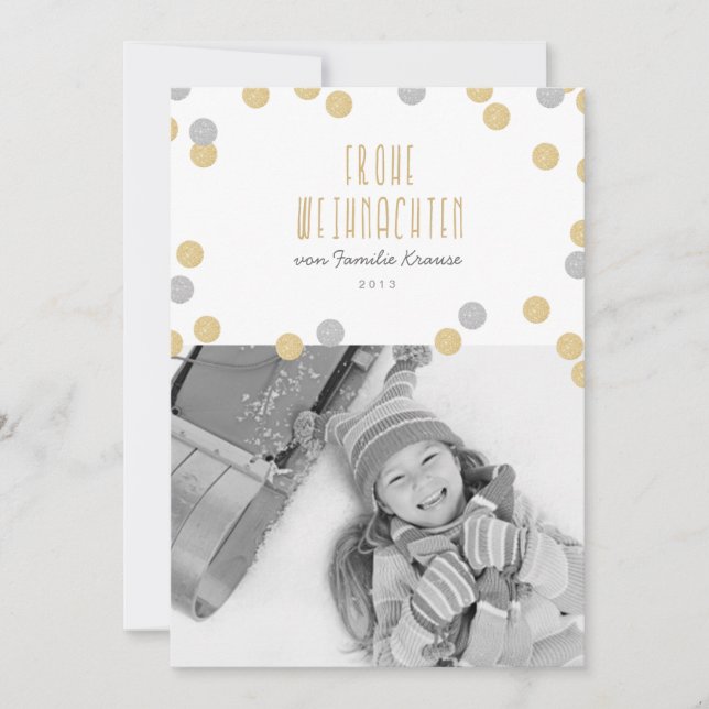 Tarjeta Festiva Gold Glitzern Foto Weihnachtskarte (Anverso)