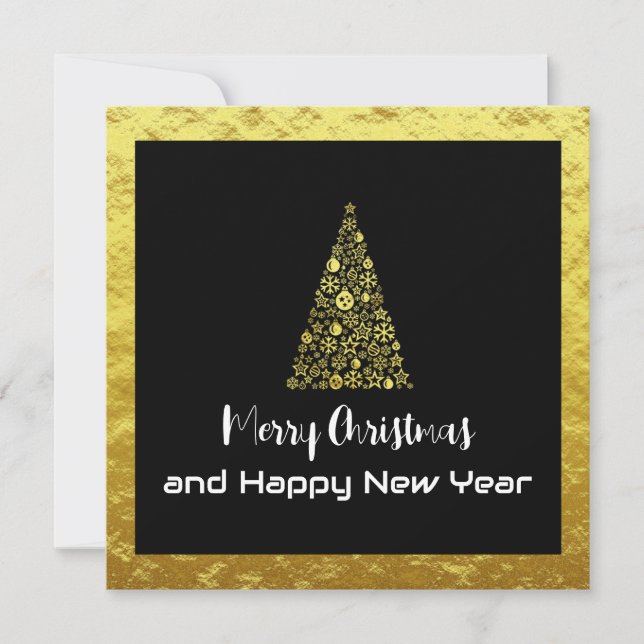 Tarjeta Festiva Gold greeting card Merry Christmas Happy New Year (Anverso)
