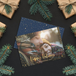 Tarjeta Festiva Gold happy holidays stars photo holiday card